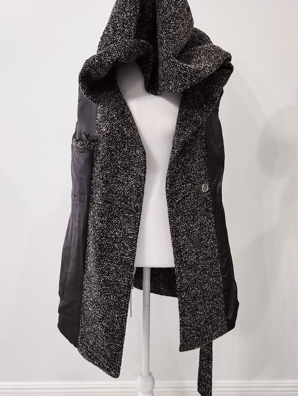 Women's Hooded Double-Breasted Wool-Blend Coat -  Brown/Multi Color - Picture 5 of 16